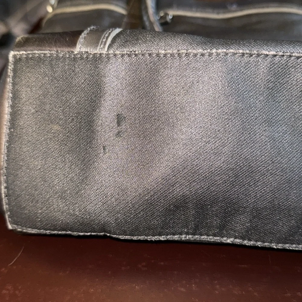 Brighton Silver Coated Canvas Satchel Tote Leather Trim Large Bag Rare